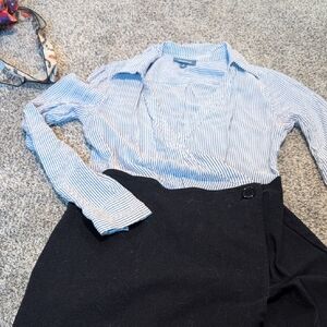 Modcloth Blue and White Striped Button-Down Dress